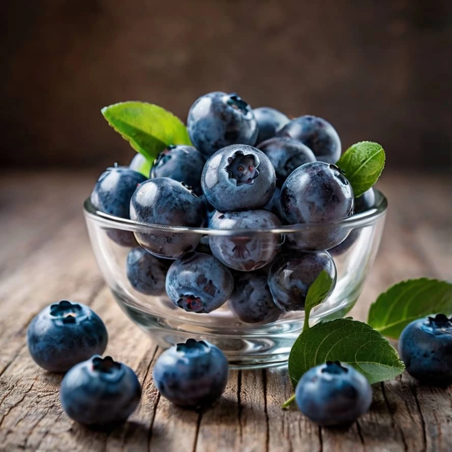 تصویری از زغال‌اخته‌های تازه و درخشان در یک کاسه شیشه‌ای