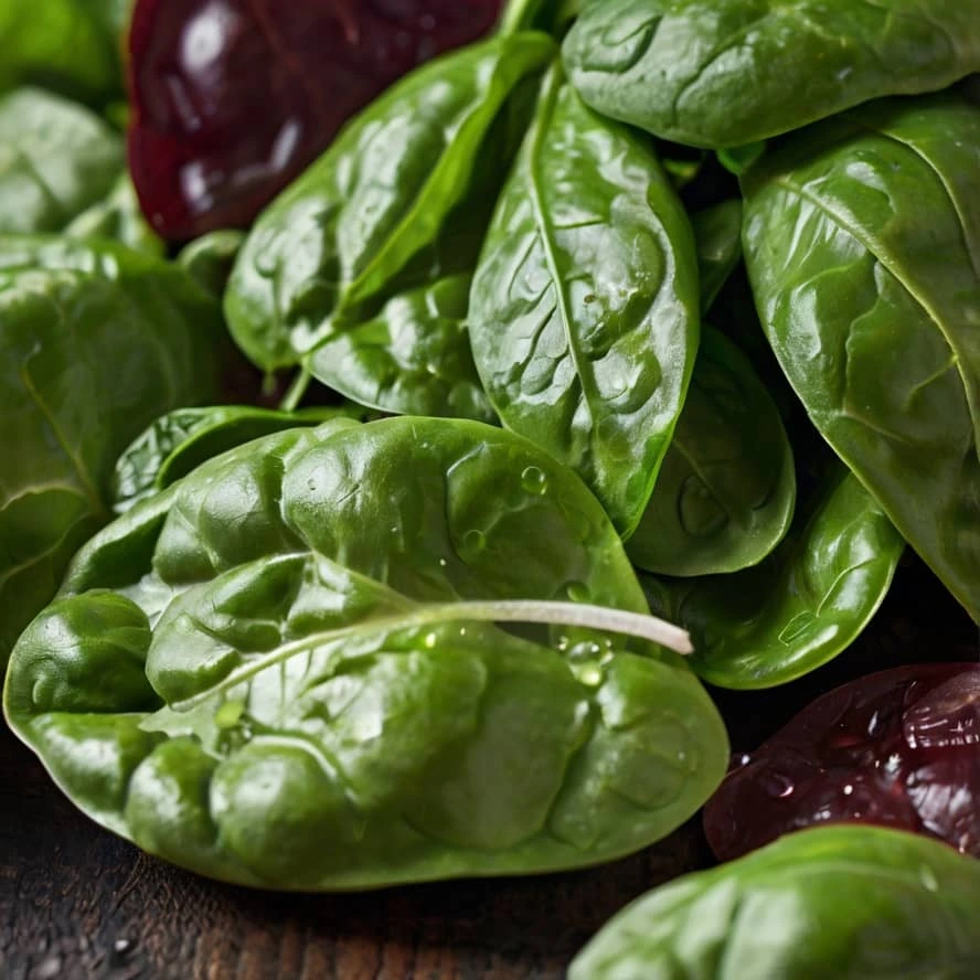 تصویری از برگ‌های تازه اسفناج در یک سالاد سبز رنگ