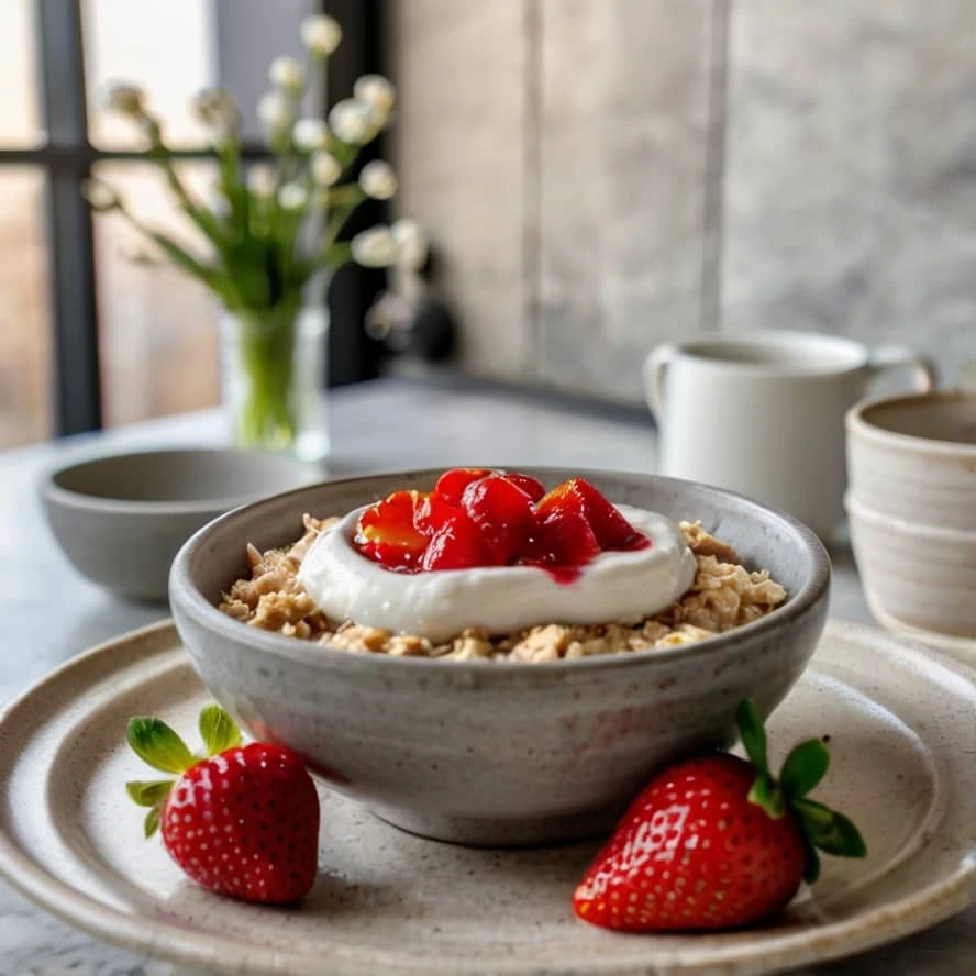 روش تهیه اوتمیل با ماست یونانی و مربای خانگی